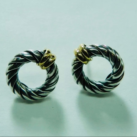 ❤️ Twisted Cable Earrings 925 18K ITALY - Picture 2 of 7